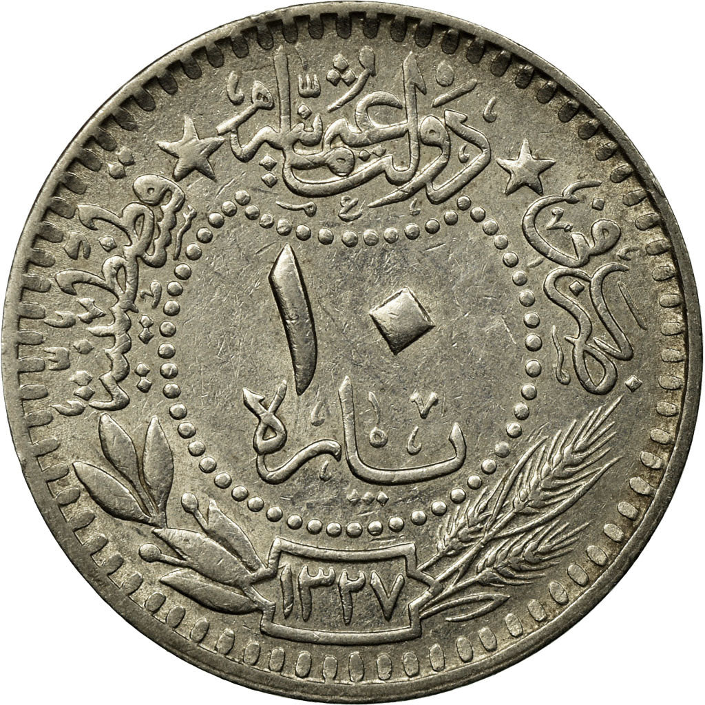 Coin, Turkey, Muhammad V, 10 Para, 1914, Qustantiniyah, EF(40-45), Nickel