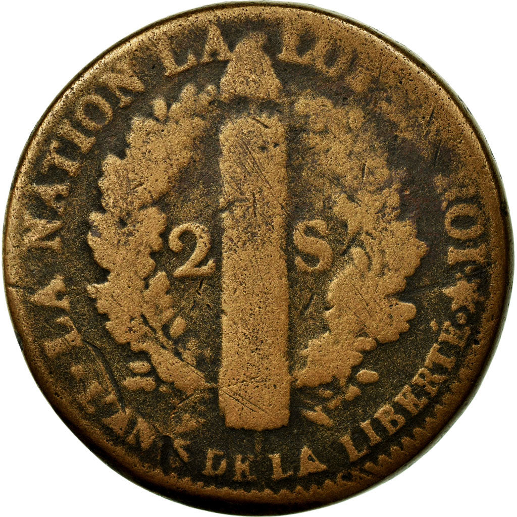 Coin, France, 2 sols françois, 2 Sols, 1793, Strasbourg, VF(20-25), Bronze