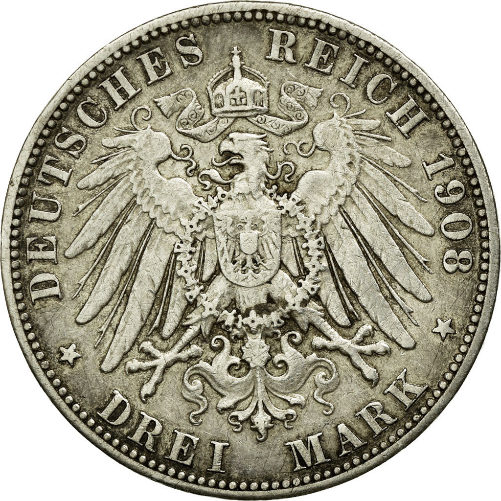 Coin, German States, PRUSSIA, Wilhelm II, 3 Mark, 1908, Berlin, EF(40-45)