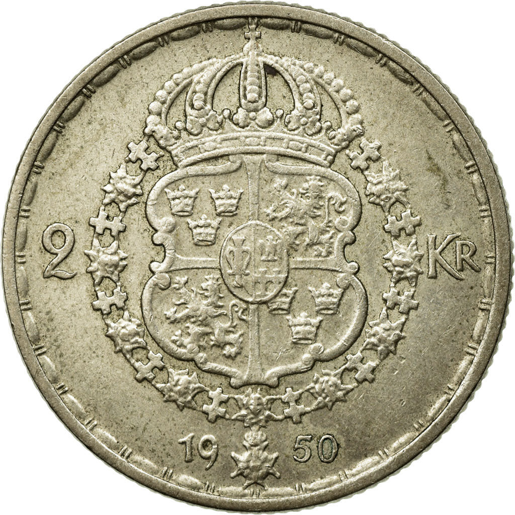Coin, Sweden, Gustaf V, 2 Kronor, 1950, EF(40-45), Silver, KM:815