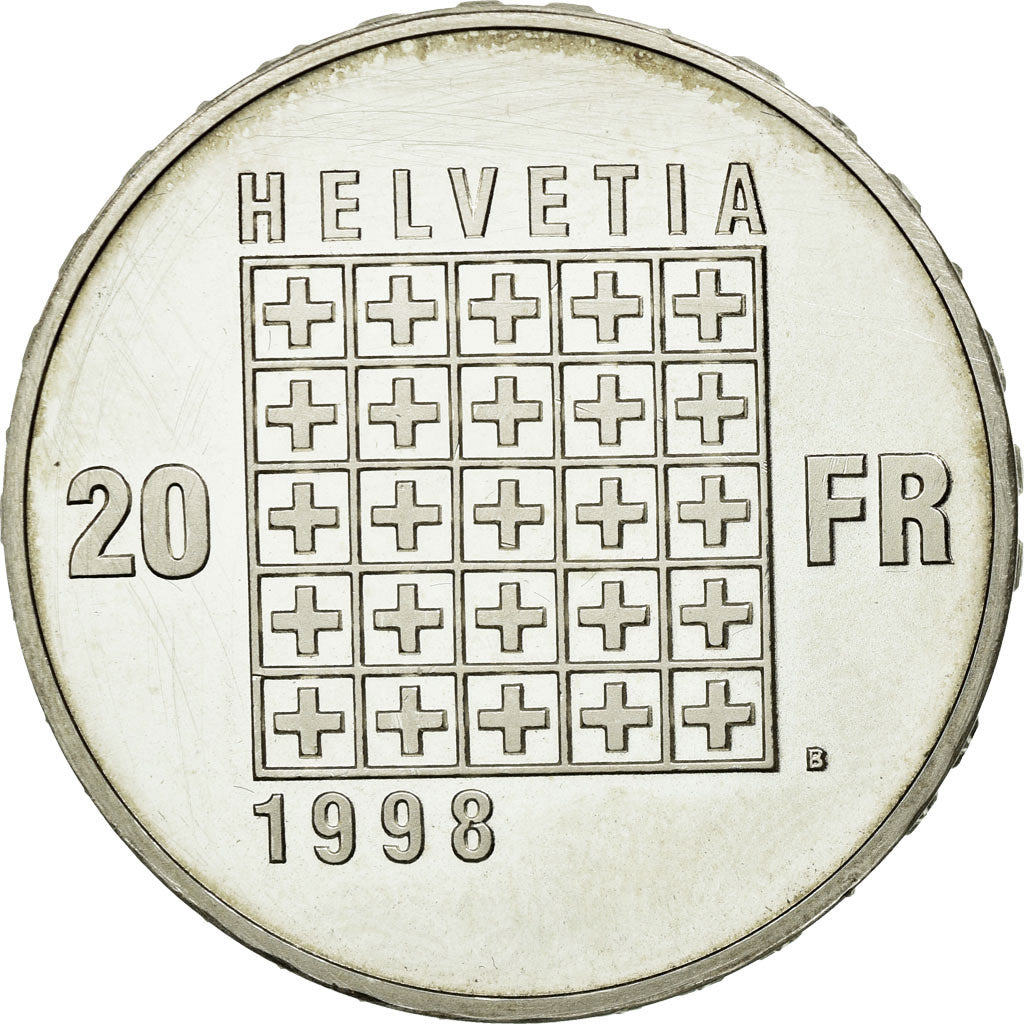 Coin, Switzerland, 20 Francs, 1998, Bern, AU(55-58), Silver, KM:82