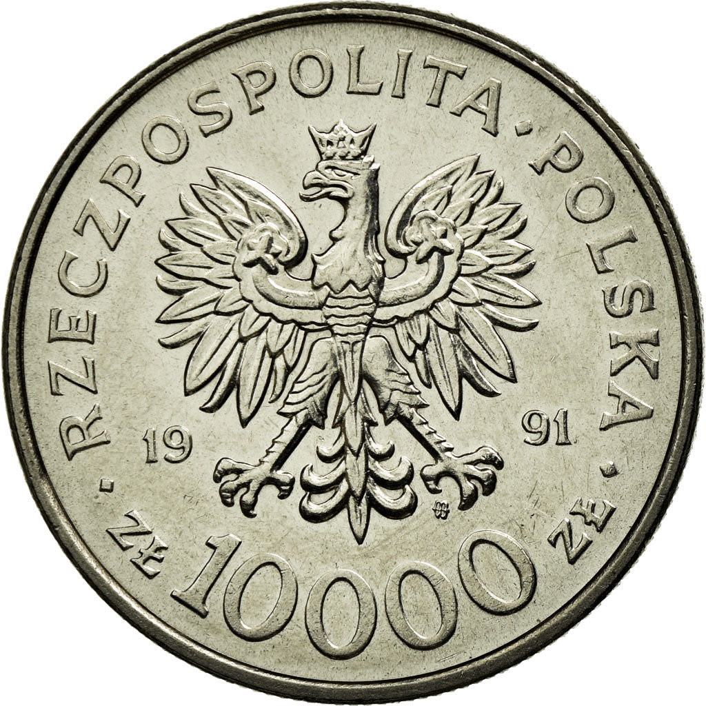 Moeda, Polónia, 10000 Zlotych, 1991, Warsaw, EF(40-45), Aço Niquelado, KM:217
