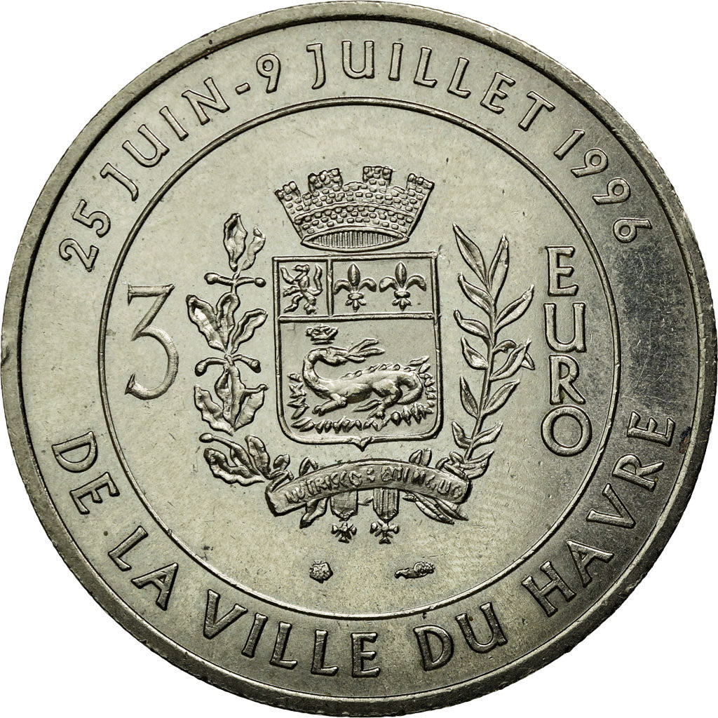 Francja, Medal, 3 Euro Ville du Havre, Pont de Normandie, 1996, EF(40-45)