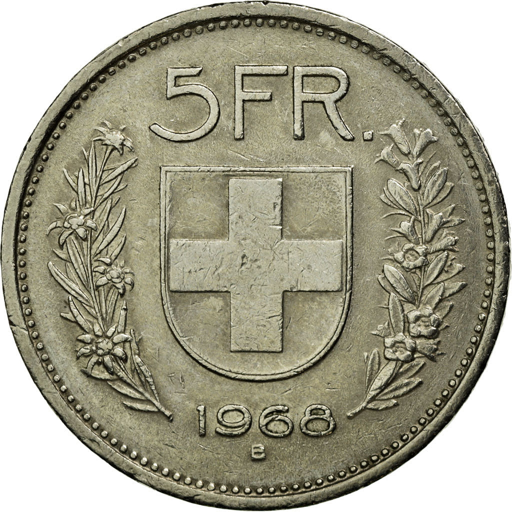 Coin, Switzerland, 5 Francs, 1968, Bern, EF(40-45), Copper-nickel, KM:40a.1