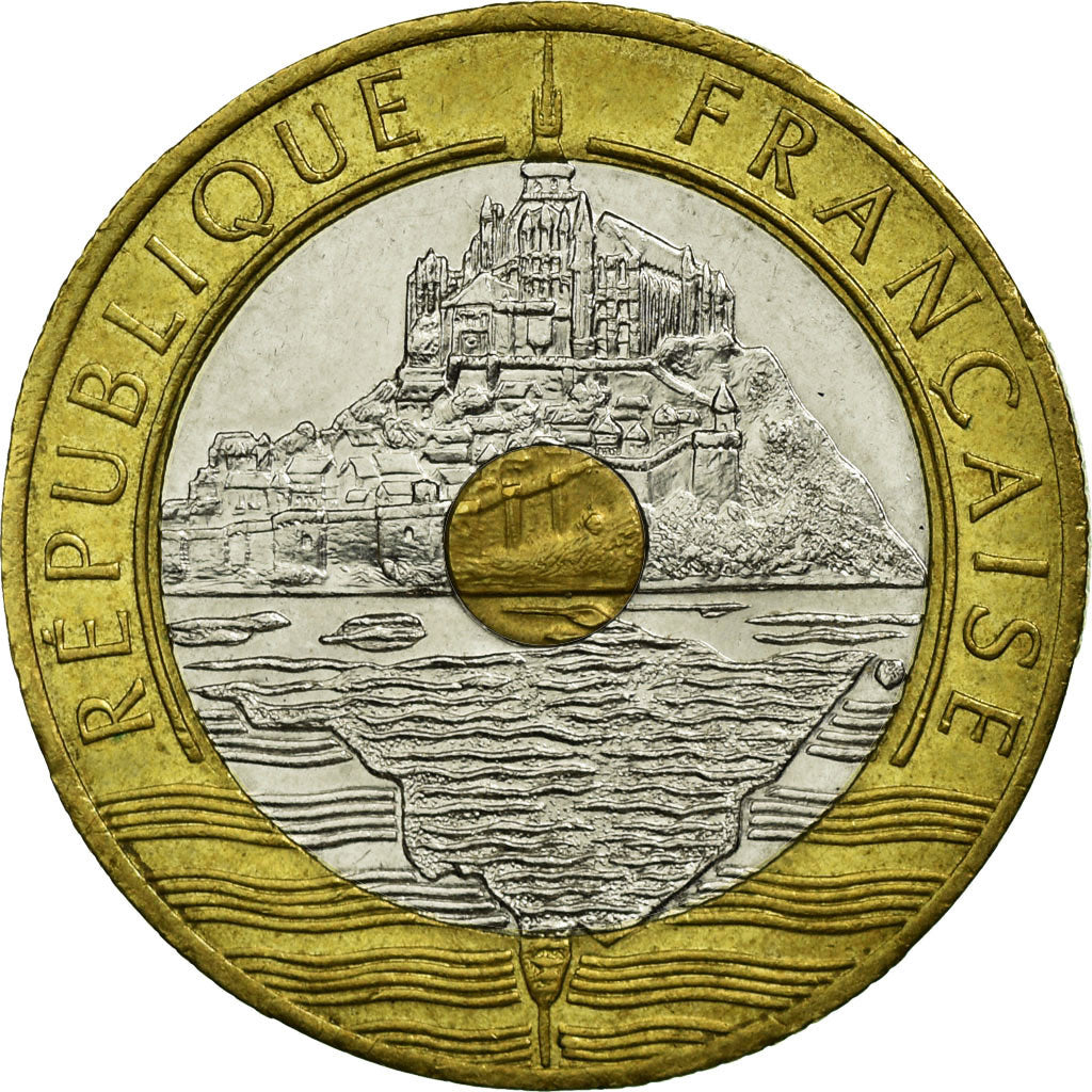 Moneta, Francia, Mont Saint Michel, 20 Francs, 1992, Paris, BB, Tri-metallico