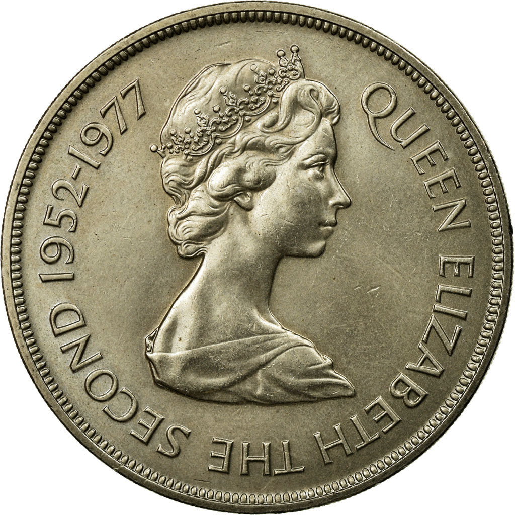 Moneta, Jersey, Elizabeth II, 25 Pence, 1977, BB+, Rame-nichel, KM:44