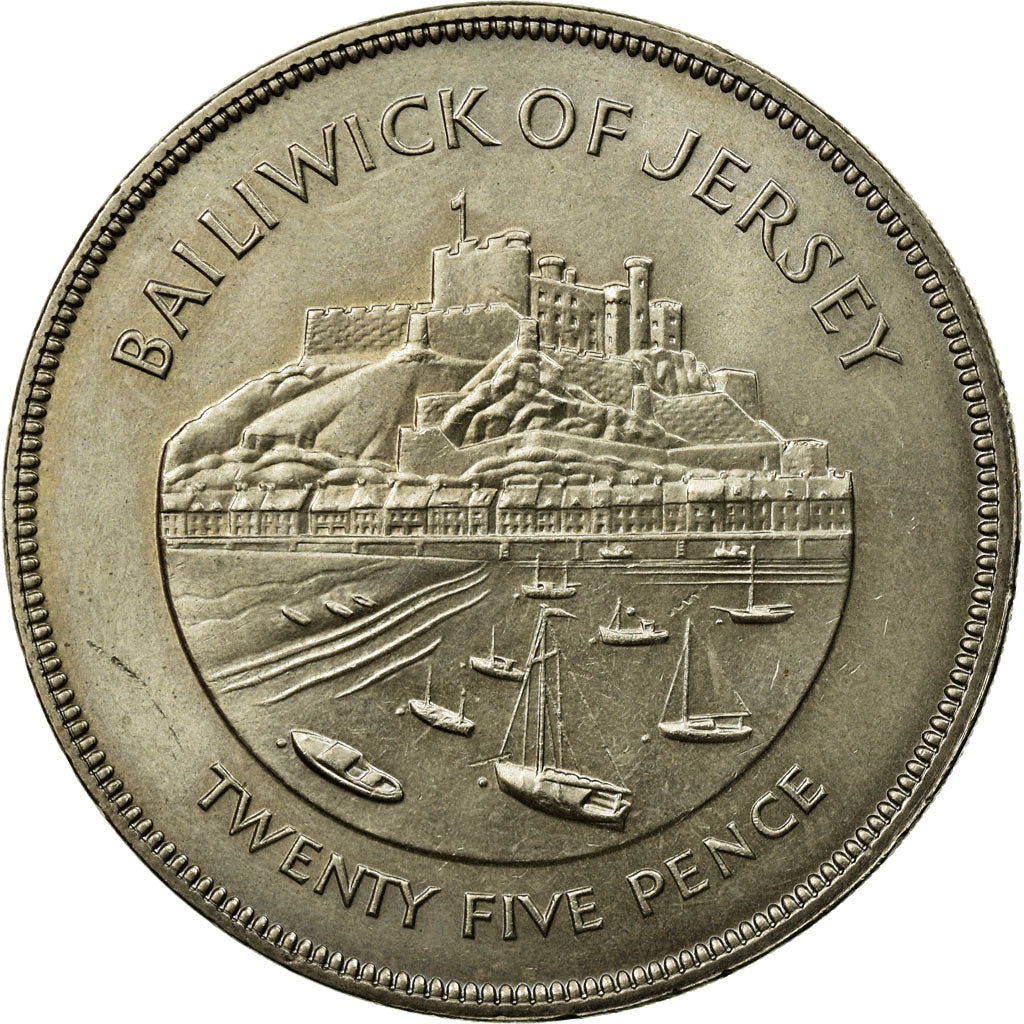 Moneta, Jersey, Elizabeth II, 25 Pence, 1977, BB+, Rame-nichel, KM:44