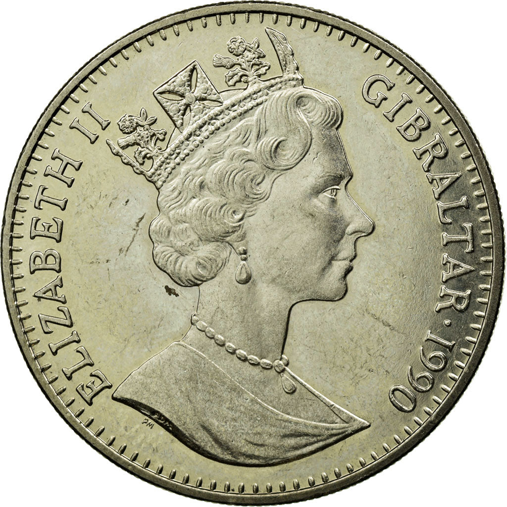 Coin, Gibraltar, Elizabeth II, Crown, 1990, EF(40-45), Copper-nickel, KM:35