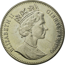 Coin, Gibraltar, Elizabeth II, Crown, 1990, EF(40-45), Copper-nickel, KM:35