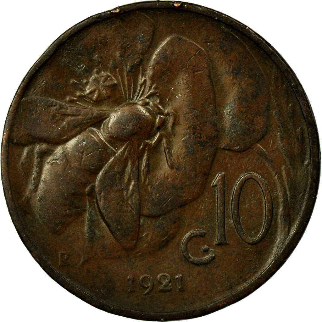 Coin, Italy, Vittorio Emanuele III, 10 Centesimi, 1921, Rome, EF(40-45), Bronze