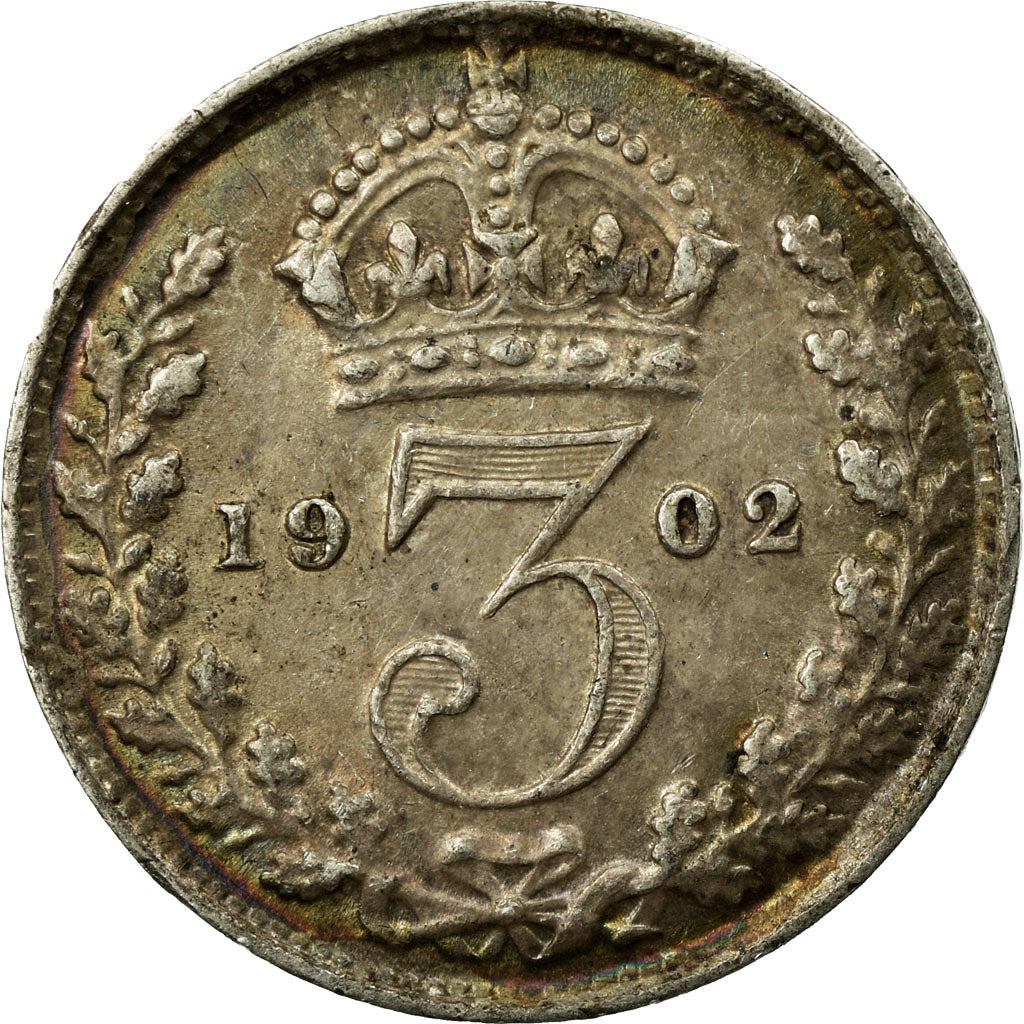 Coin, Great Britain, Edward VII, 3 Pence, 1902, EF(40-45), Silver, KM:797.1