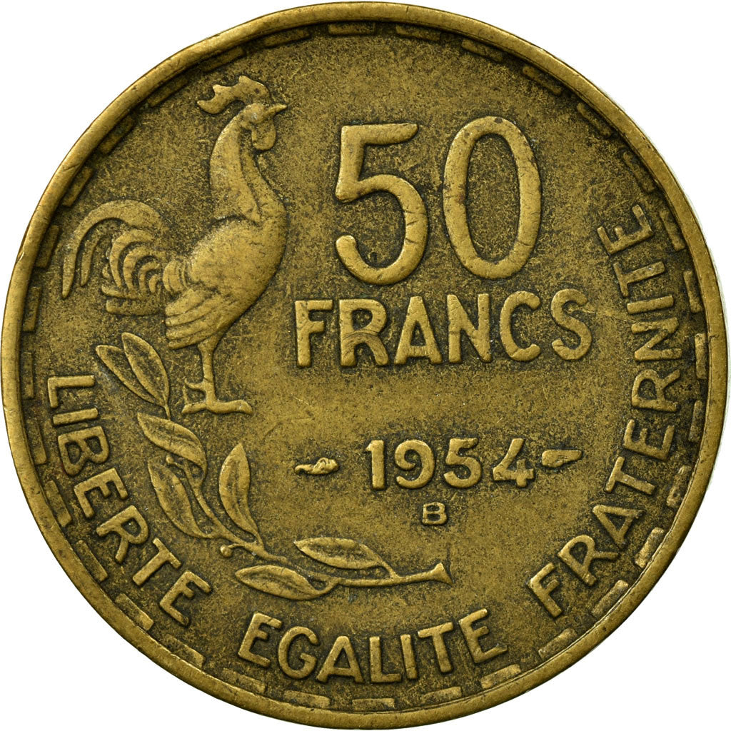 Moneta, Francia, Guiraud, 50 Francs, 1954, Beaumont - Le Roger, MB+
