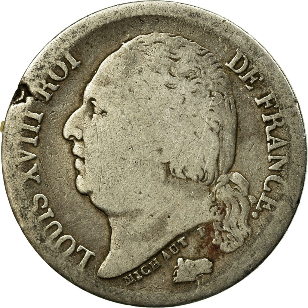 Moneta, Francja, Louis XVIII, Louis XVIII, 1/2 Franc, 1822, Paris, VG(8-10)