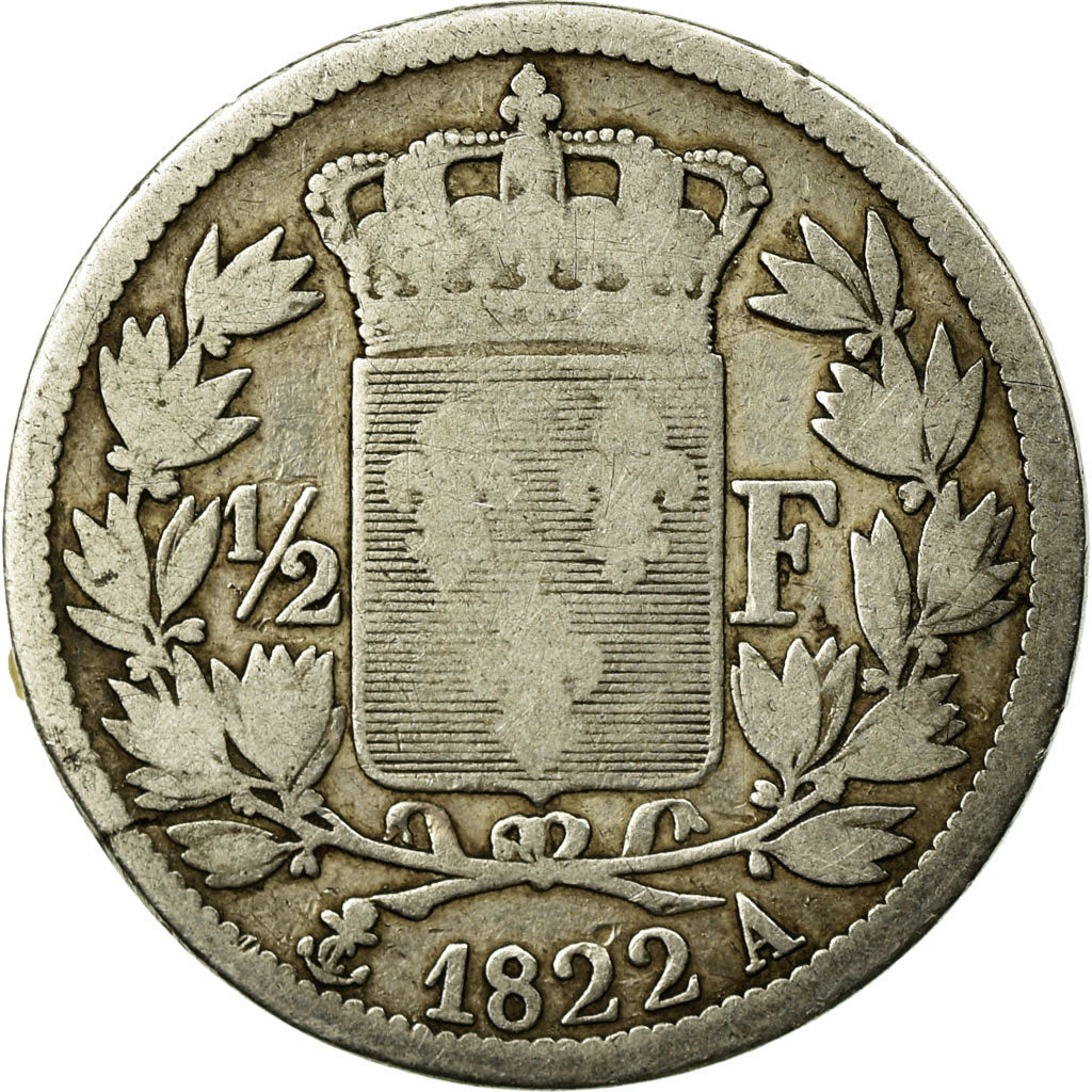 Moneta, Francja, Louis XVIII, Louis XVIII, 1/2 Franc, 1822, Paris, VG(8-10)