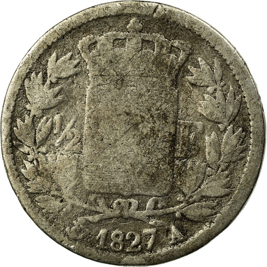 Coin, France, Charles X, 1/2 Franc, 1827, Paris, VG(8-10), Silver, KM:723.1