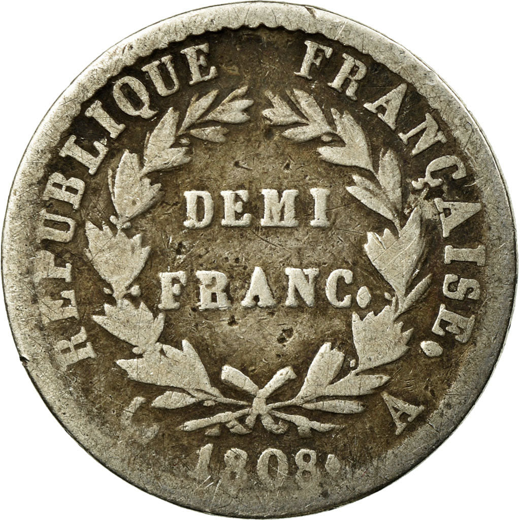 Moneta, Francja, Napoléon I, 1/2 Franc, 1808, Paris, F(12-15), Srebro