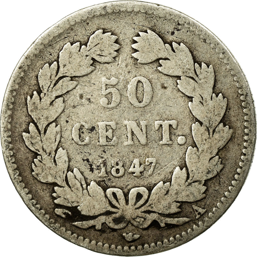 Coin, France, Louis-Philippe, 50 Centimes, 1847, Paris, VF(20-25), Silver