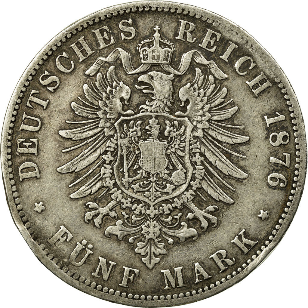 Coin, German States, PRUSSIA, Wilhelm I, 5 Mark, 1876, Berlin, VF(20-25)