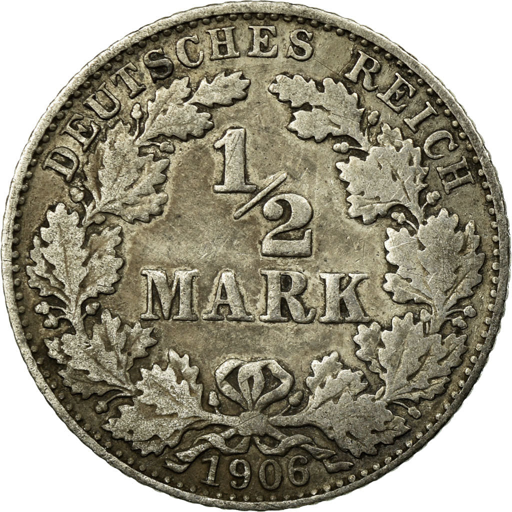 Coin, GERMANY - EMPIRE, 1/2 Mark, 1906, Munich, VF(30-35), Silver, KM:17