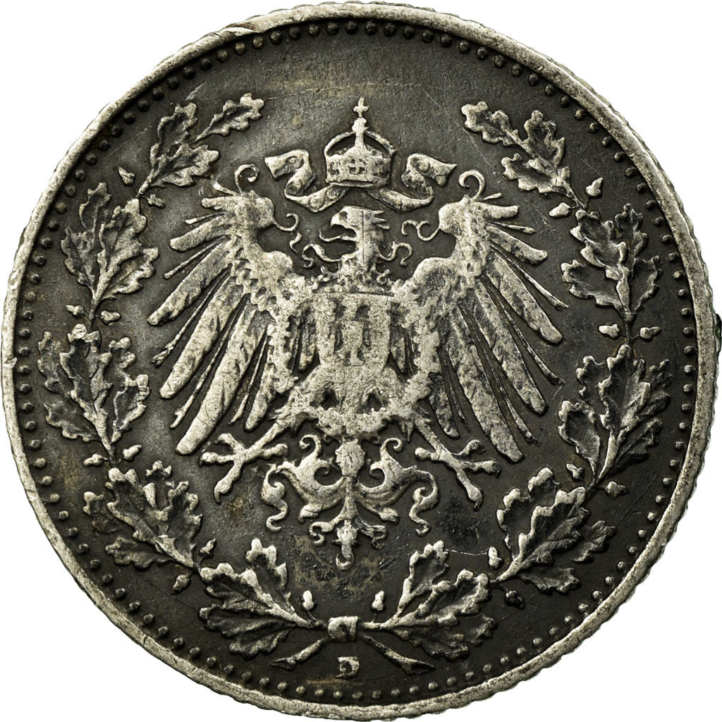 Coin, GERMANY - EMPIRE, 1/2 Mark, 1906, Munich, EF(40-45), Silver, KM:17
