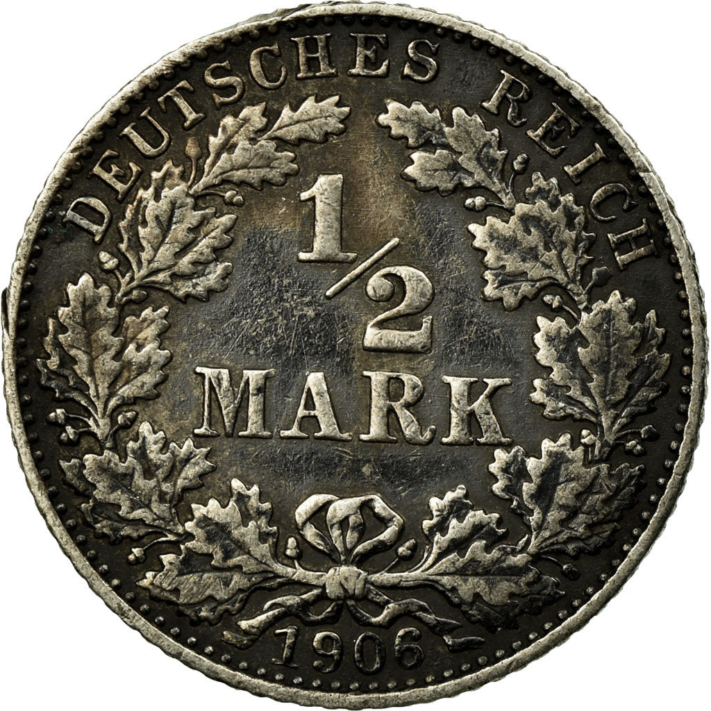 Coin, GERMANY - EMPIRE, 1/2 Mark, 1906, Munich, EF(40-45), Silver, KM:17