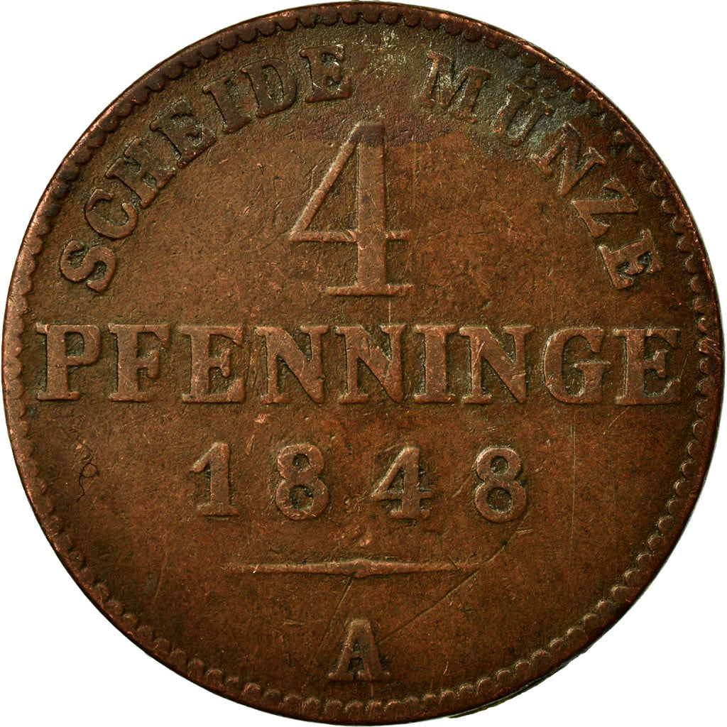 Monnaie, Etats allemands, PRUSSIA, Friedrich Wilhelm IV, 4 Pfennig, 1848