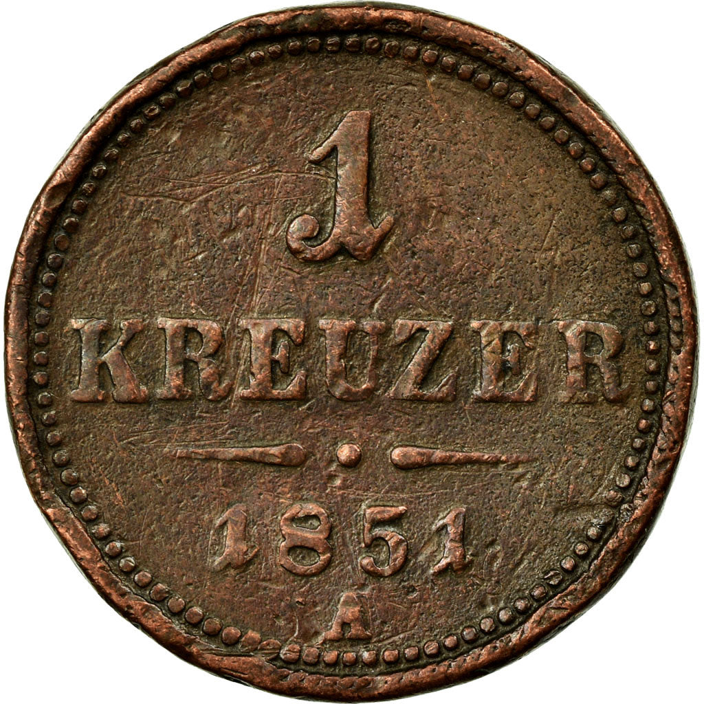 Moneta, Austria, Franz Joseph I, Kreuzer, 1851, MB+, Rame, KM:2185