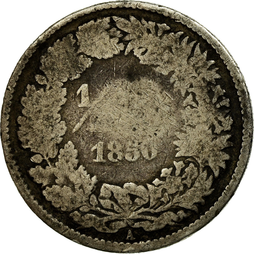 Coin, Switzerland, 1/2 Franc, 1850, Bern, VG(8-10), Silver, KM:8