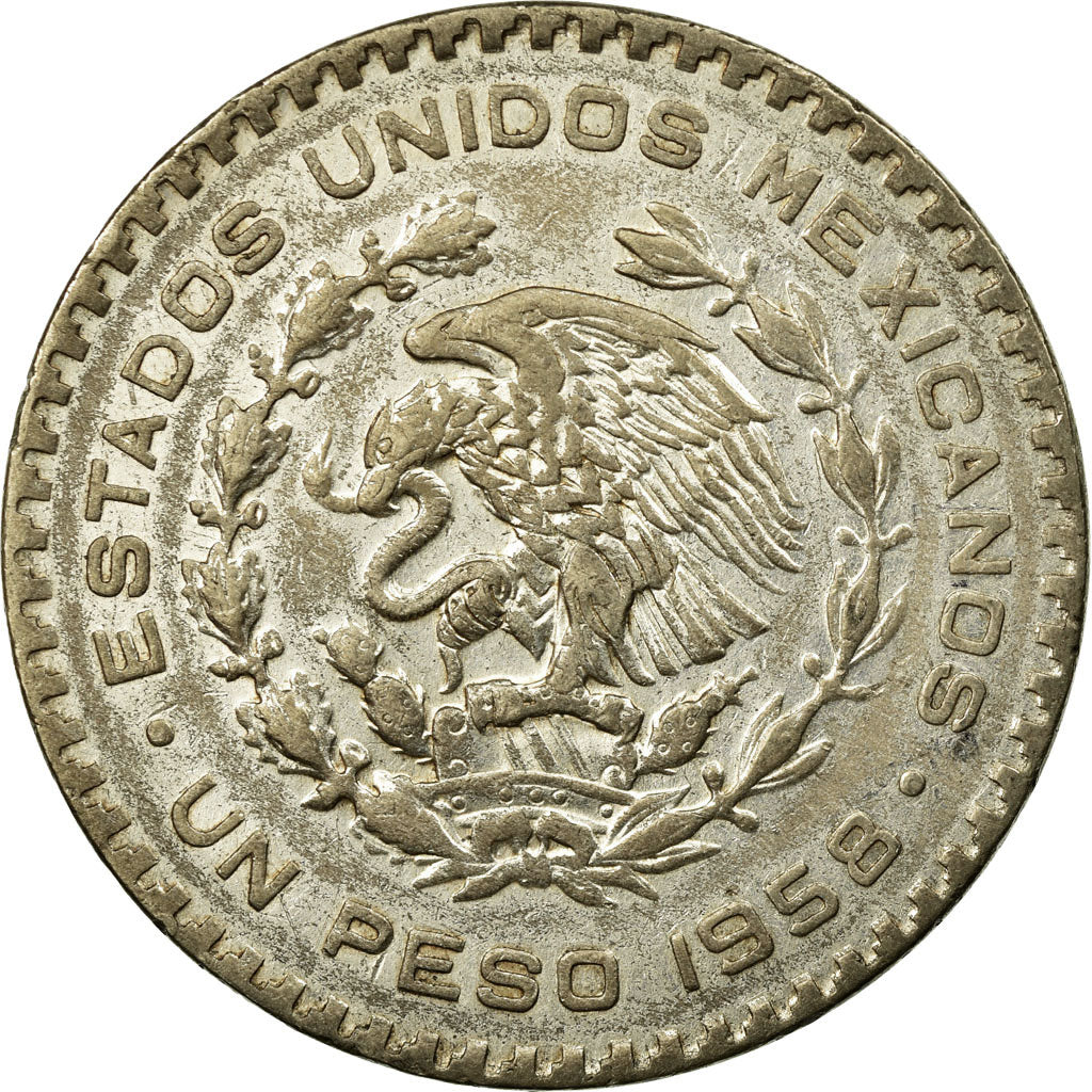 Coin, Mexico, Peso, 1958, Mexico City, EF(40-45), Silver, KM:459