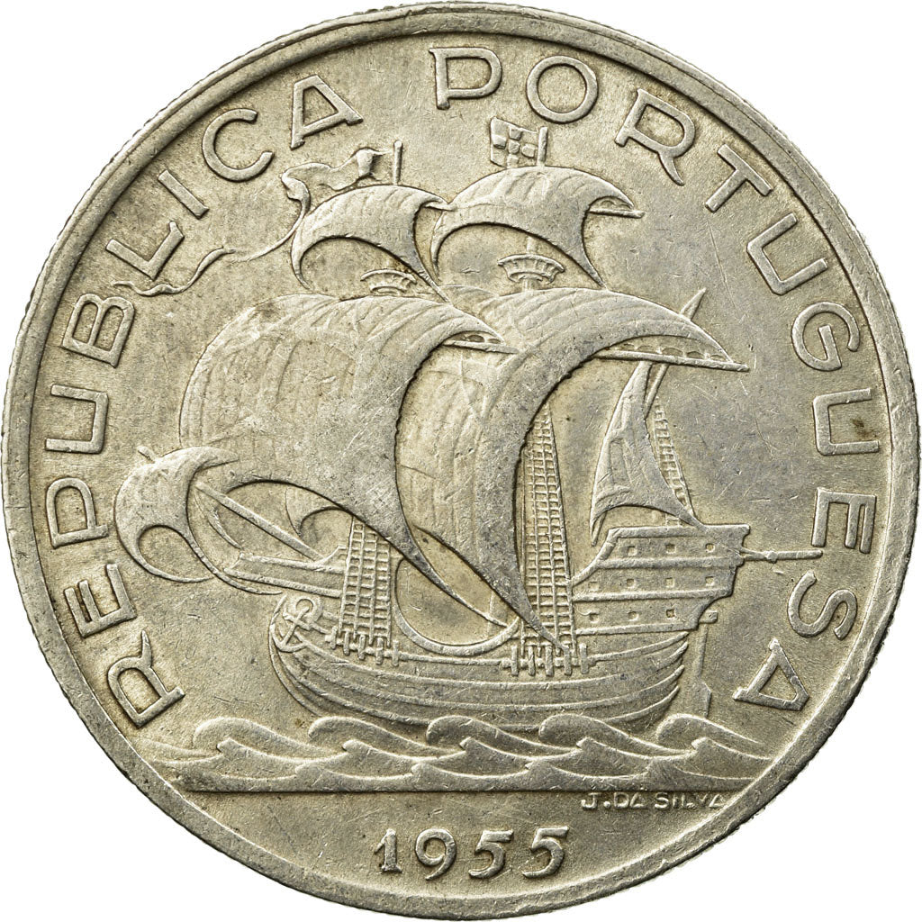 Coin, Portugal, 10 Escudos, 1955, EF(40-45), Silver, KM:586