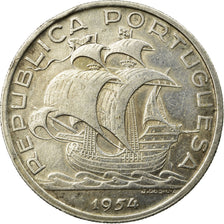 Münze, Portugal, 10 Escudos, 1954, SS+, Silber, KM:586