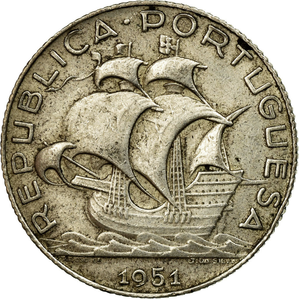 Coin, Portugal, 2-1/2 Escudos, 1951, EF(40-45), Silver, KM:580