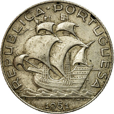 Coin, Portugal, 2-1/2 Escudos, 1951, EF(40-45), Silver, KM:580