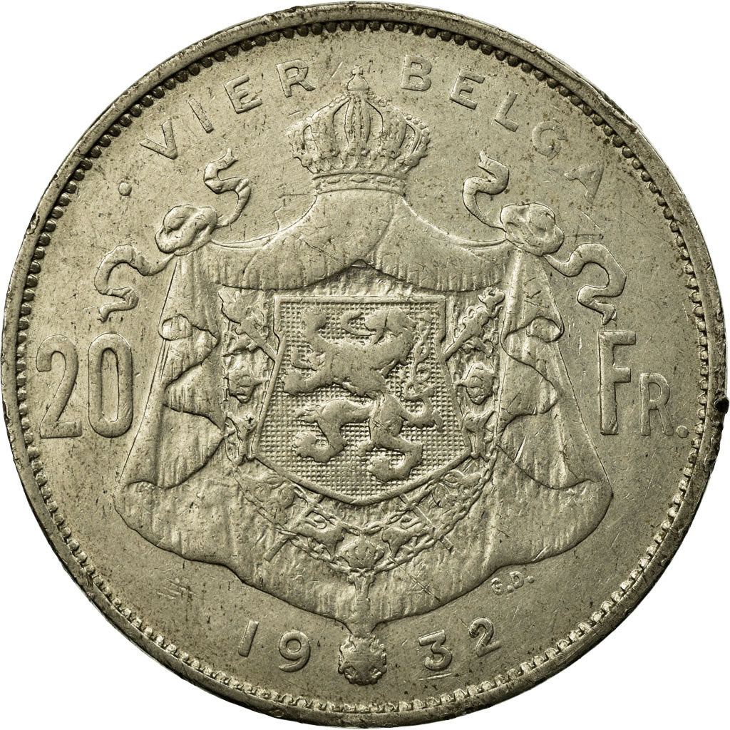 Coin, Belgium, 20 Francs, 20 Frank, 1932, VF(30-35), Nickel, KM:102
