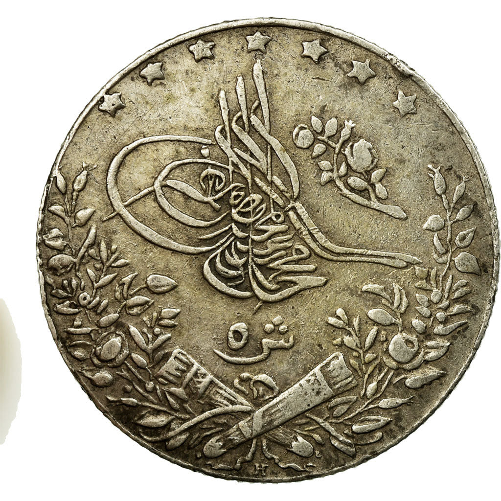 Coin, Egypt, Muhammad V, 5 Qirsh, 1913, Misr, EF(40-45), Silver, KM:308