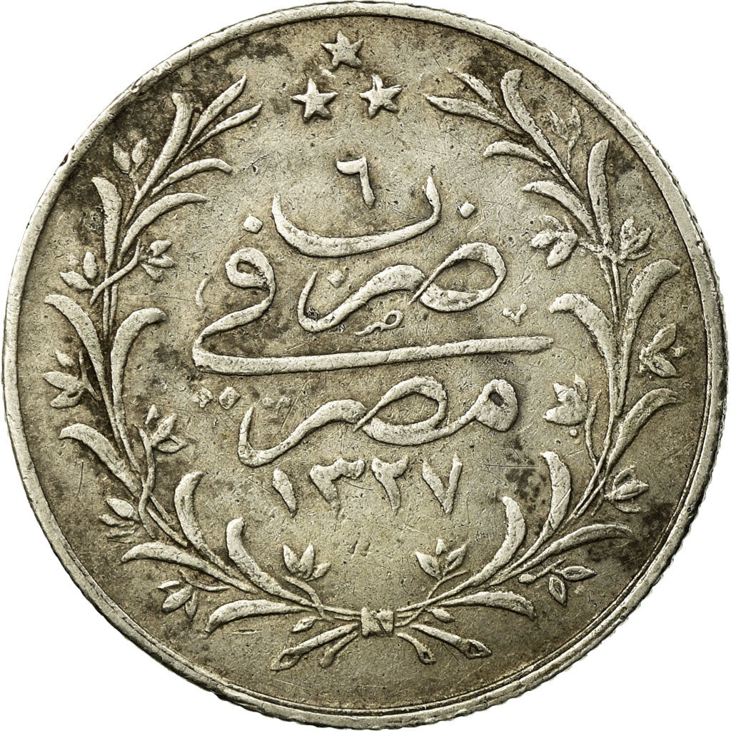 Coin, Egypt, Muhammad V, 5 Qirsh, 1913, Misr, EF(40-45), Silver, KM:308