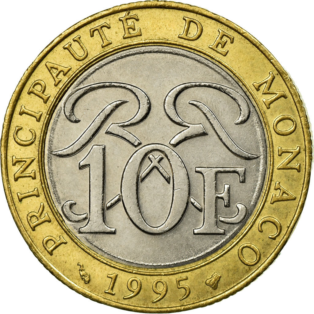 Coin, Monaco, Rainier III, 10 Francs, 1995, EF(40-45), Bi-Metallic, KM:163