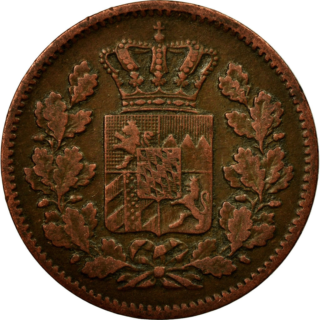 Coin, German States, BAVARIA, Ludwig II, 2 Pfennig, 1865, EF(40-45), Copper