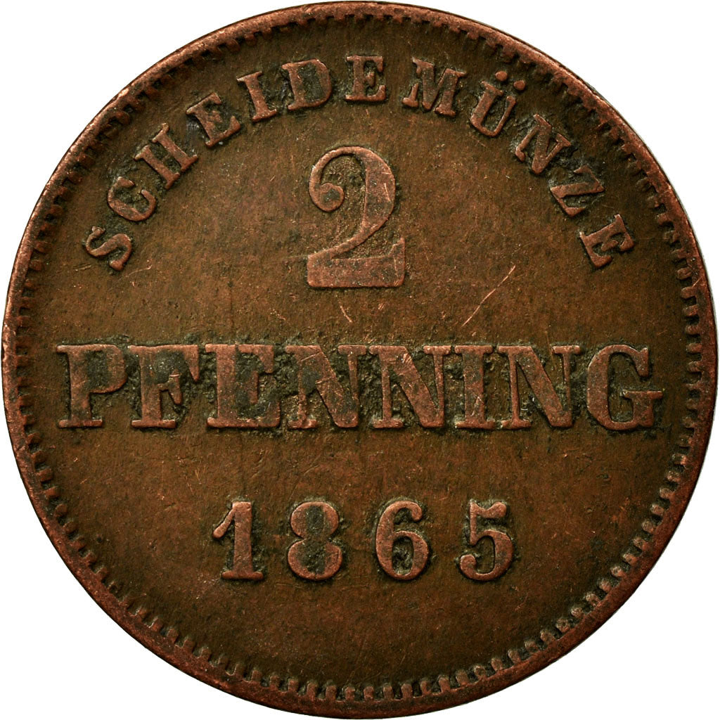 Coin, German States, BAVARIA, Ludwig II, 2 Pfennig, 1865, EF(40-45), Copper