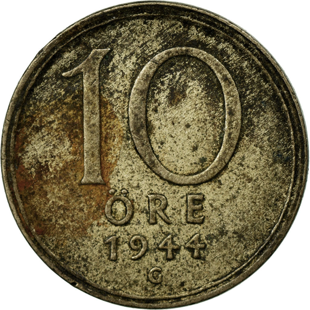 Coin, Sweden, Gustaf V, 10 Öre, 1944, VF(20-25), Silver, KM:813