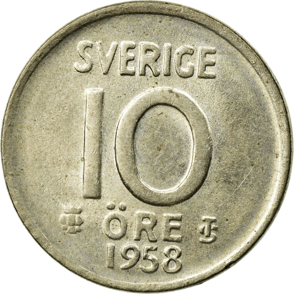 Moneda, Suecia, Gustaf VI, 10 Öre, 1958, EBC, Plata, KM:823