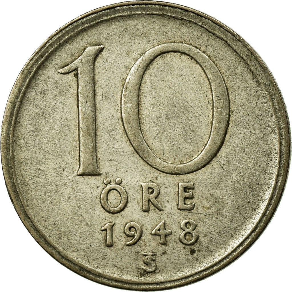 Coin, Sweden, Gustaf V, 10 Öre, 1948, EF(40-45), Silver, KM:813