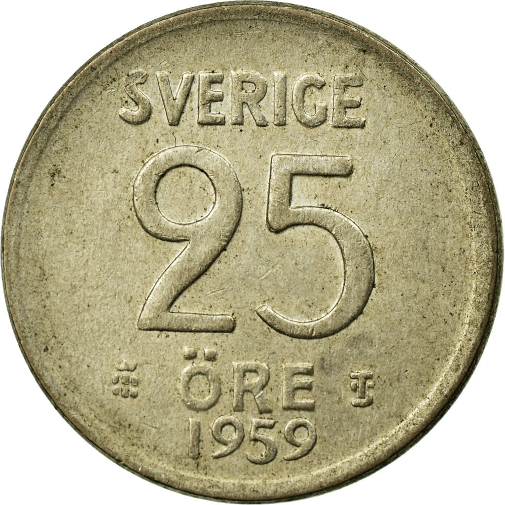 Coin, Sweden, Gustaf VI, 25 Öre, 1959, EF(40-45), Silver, KM:824