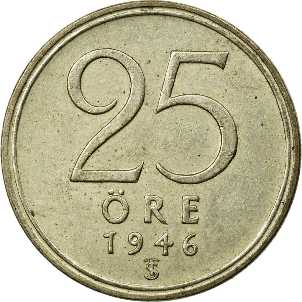 Coin, Sweden, Gustaf V, 25 Öre, 1946, EF(40-45), Silver, KM:816