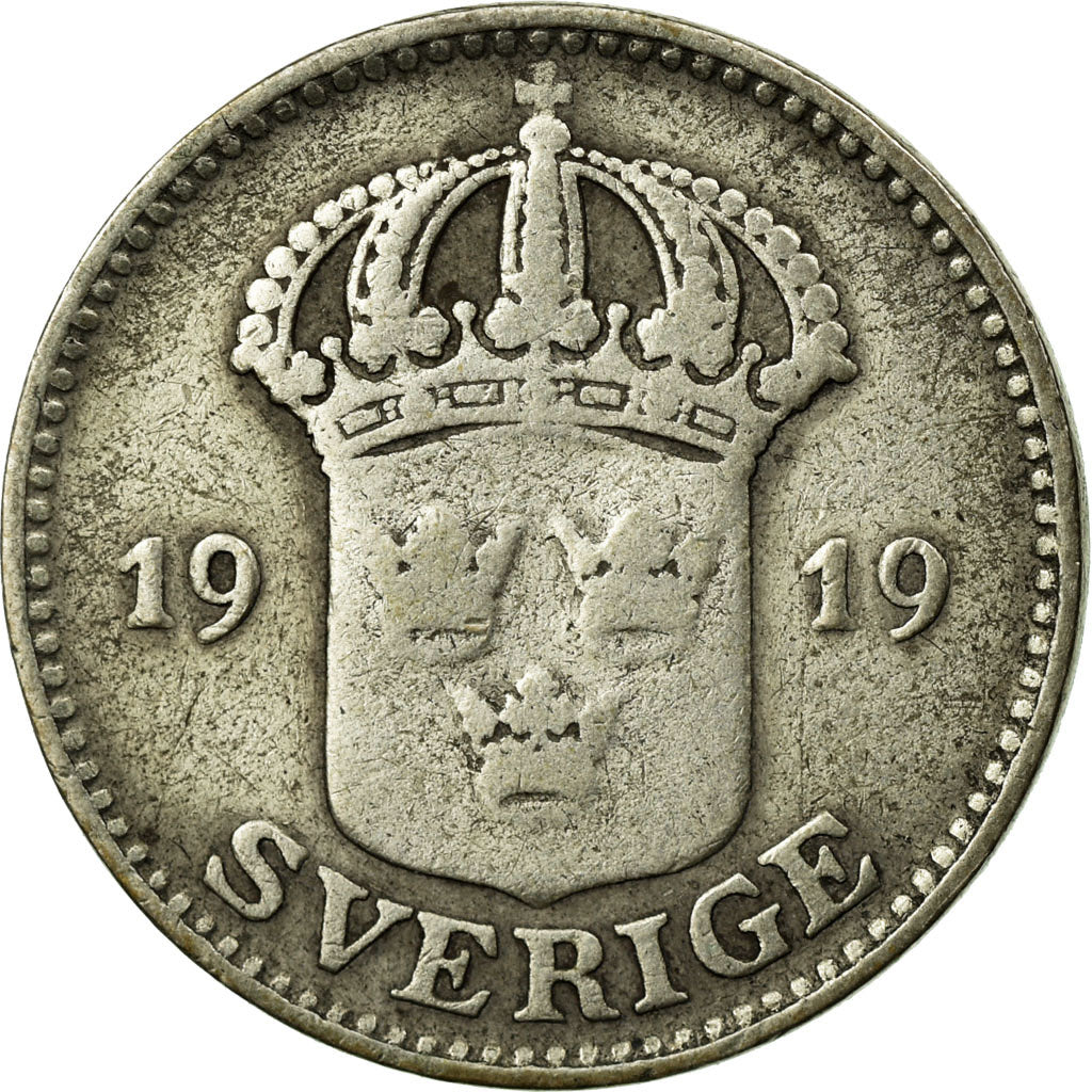 Coin, Sweden, Gustaf V, 25 Öre, 1919, VF(30-35), Silver, KM:785
