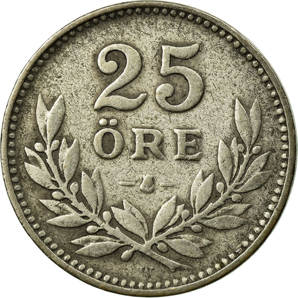 Coin, Sweden, Gustaf V, 25 Öre, 1919, VF(30-35), Silver, KM:785