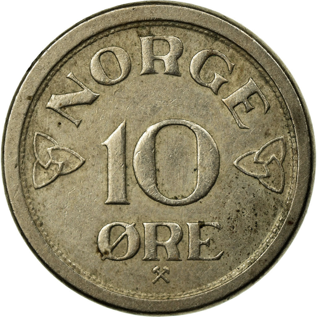 Moneta, Norvegia, Haakon VII, 10 Öre, 1957, MB+, Rame-nichel, KM:396