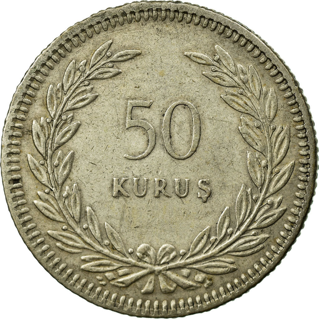 Coin, Turkey, 50 Kurus, 1947, AU(50-53), Silver, KM:882