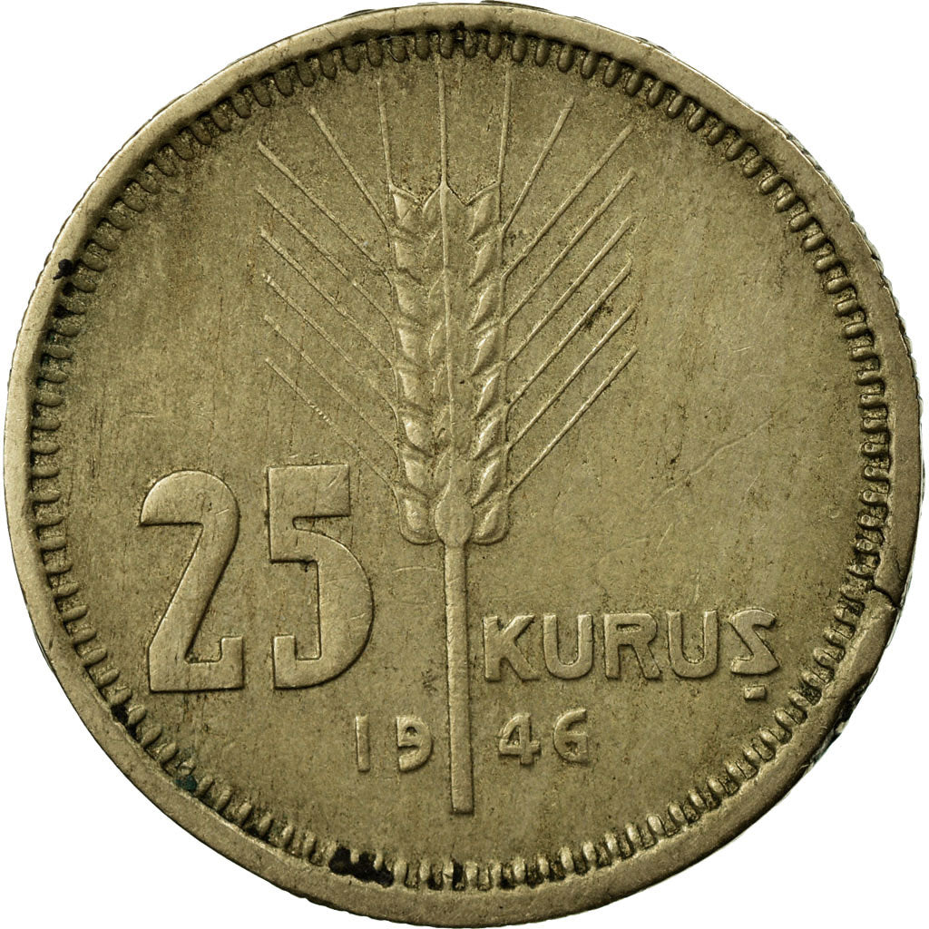 Coin, Turkey, 25 Kurus, 1946, VF(20-25), Nickel-Bronze, KM:880