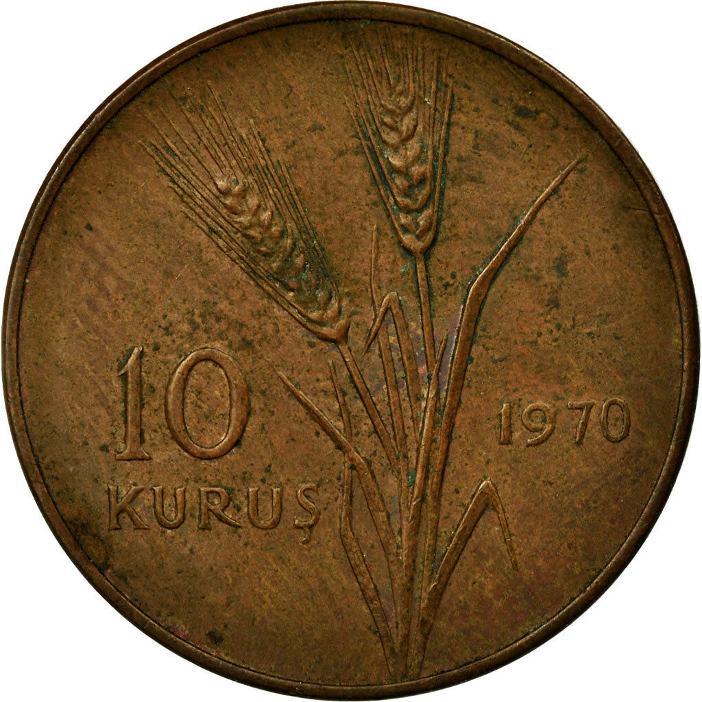Münze, Türkei, 10 Kurus, 1970, S+, Bronze, KM:891.2